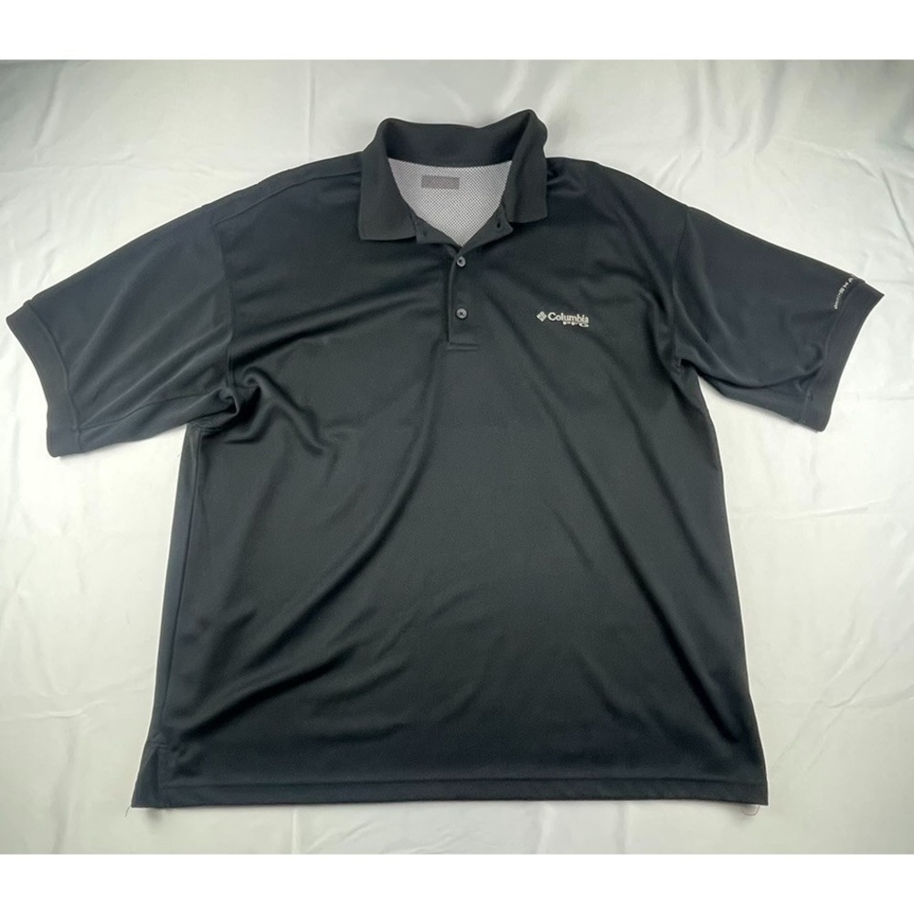 COLUMBIA PFG OMNI-SHADE POLO FISHING SHIRT MENS BLACK SHORT SLEEVE PERFORMENCE‎